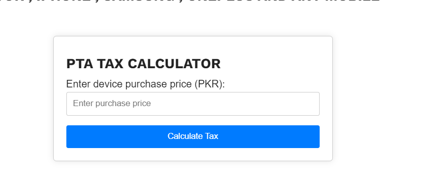 Mobile Phone PTA Tax Calculator 2024